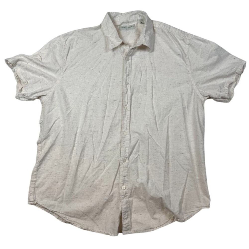 Coastaoaro Mens XL White Speckled Slub Short Sleeve Button Down Shirt Skater Y2K